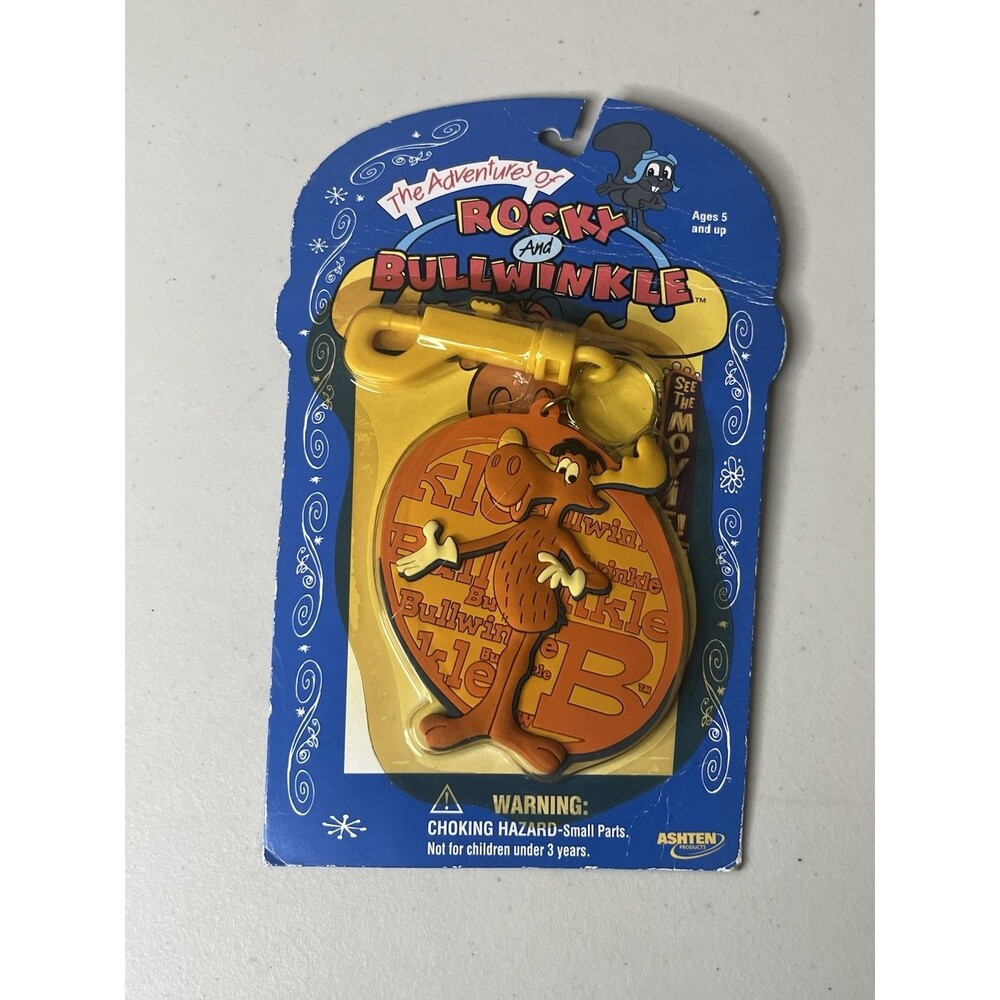 VINTAGE THE ADVENTURES OF ROCKY & BULLWINKLE MOOSE KEYCHAIN NEW